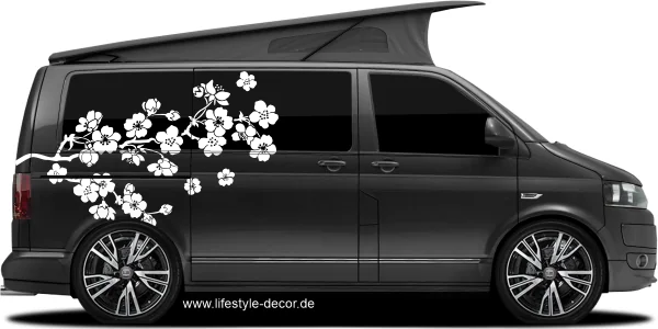 Autodecor Kirschblüte auf dunklem Camper - Ansicht Farbauswahl