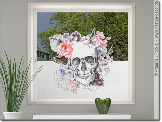 Preview: Druck auf Milchglasfolie Totenkopf