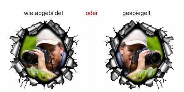 Eigenes Foto als Autofolie Metall Loch - Ansicht Ausrichtung