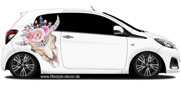 Preview: Autoaufkleber Floraler Tierschädelknochen