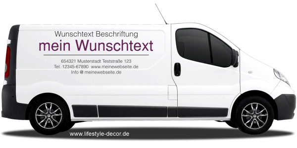 Preview: Fahrzeugbeschriftung Adressblock | 26a auf weißem Transporter