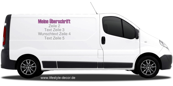 Preview: Fahrzeugbeschriftung Adressblock | 28 auf weißem Transporter