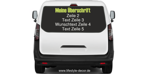 Fahrzeugbeschriftung Adressblock | 28 auf Heck von Transporter