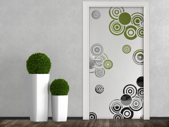 Preview: Glasbanner Retrokreise auf Glastür