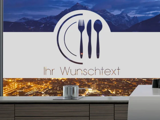 milchige Glasfolie mit Gedeck und Freitext