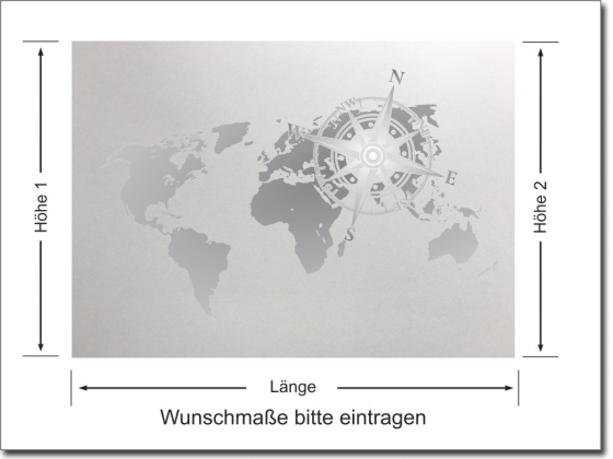 Preview: Sichtschutzfolie Kompass und Weltkarte im Digitaldruck