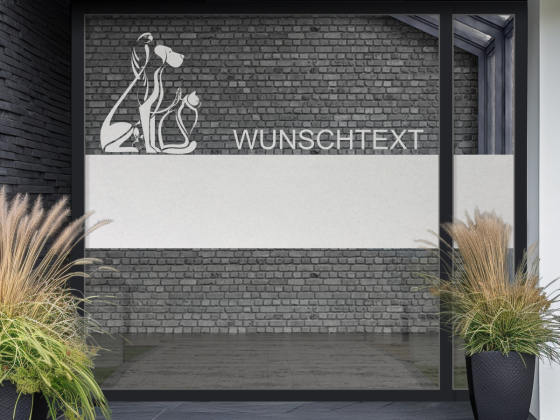 Fensterfolie mit geplotteten Tieren und Wunschtext