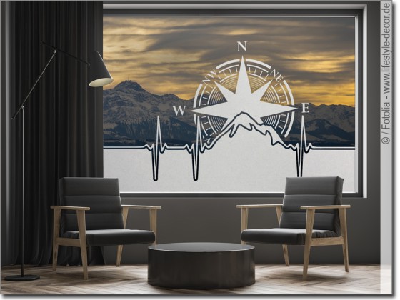 Preview: Fensterfolie Pulsschlag mit Kompass Preview: Fensterfolie Pulsschlag mit Kompass