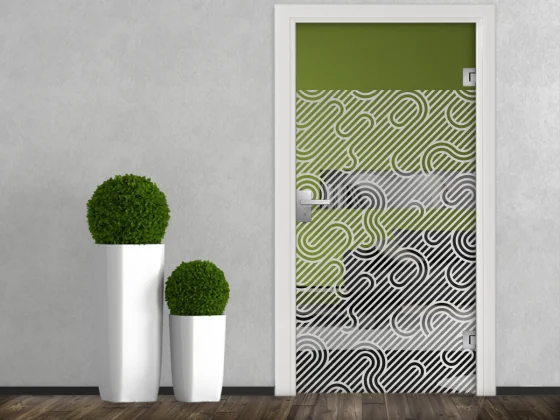 Fensterfolie Schwunglinien auf Glastür