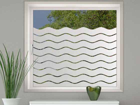Preview: Milchglasfolie Sichtschutz Wellen 10/1 cm auf Fenster