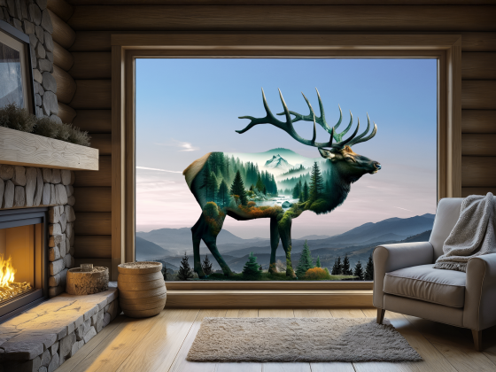 Preview: Fenstersticker Landschaftsmotiv Hirsch