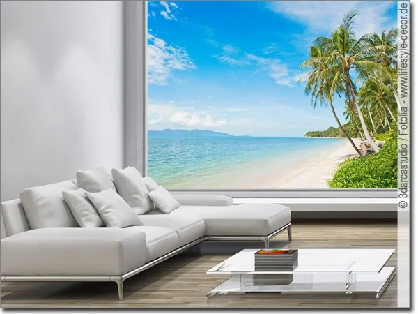 Foto für alle glatten Glasflächen mit Palme am Strand