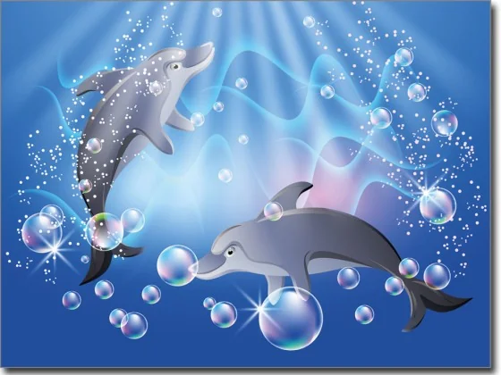 Glasdruck mit Delphinen