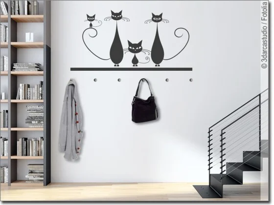Garderobensticker mit lustiger Katzenfamilie