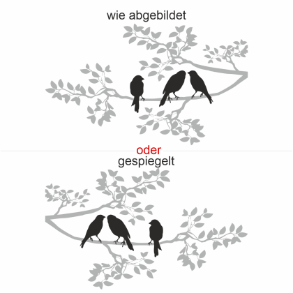Preview: Garderobensticker Vögel auf Ast Preview: Ast mit Vögeln als dekorative Wandgarderobe - Ansicht Ausrichtung