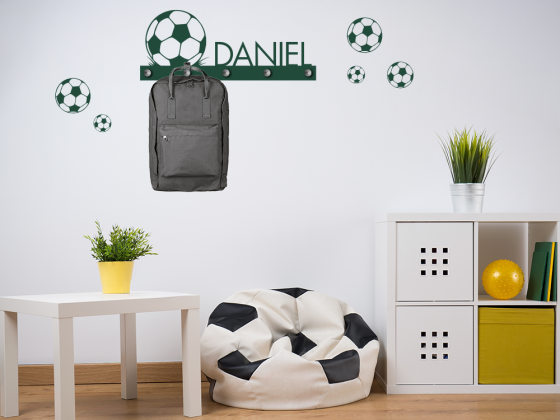 Preview: Garderobenleiste Fußbälle mit Namen