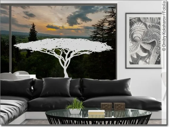 Afrikanischer Savannenbaum als Aufkleber für Glas