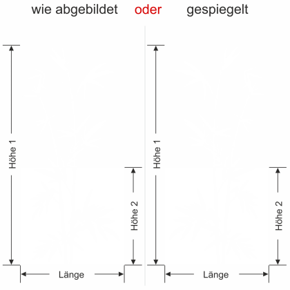 Preview: Glasbanner Bambuszweige - Ansicht Ausrichtung mit Farbauswahl und Anleitung zur Größenberechnung - Vorschlag 1