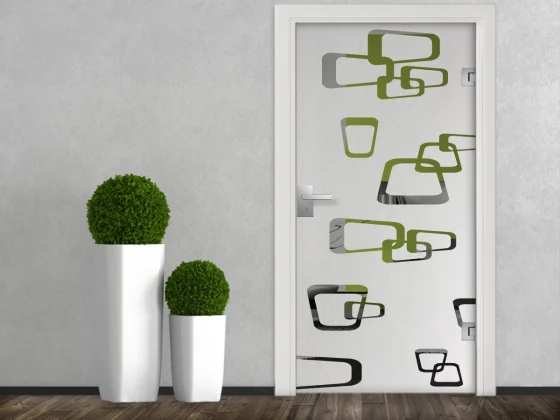 Glasbanner Retrodekor auf Glastür