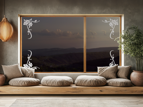 Preview: Glasdekor Ecke Blütenmotiv