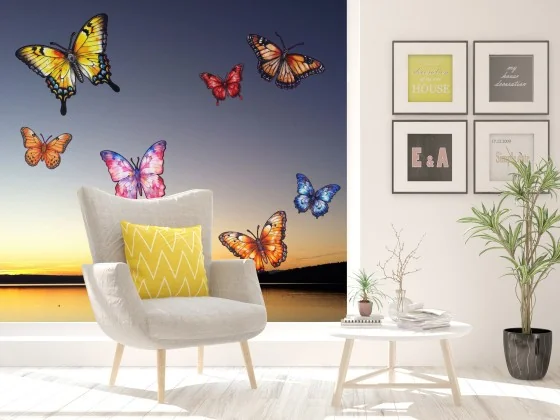 Glasfolie Farbige Schmetterlinge auf Glaselement