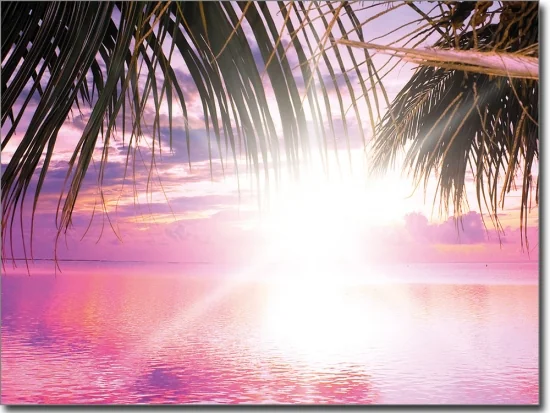Glas Poster mit Sonnenaufgang über dem Meer