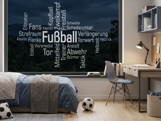 Aufkleber Glas Wortwolke Fußball