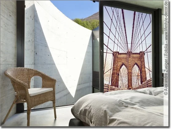 Glasprint blickdicht und lichtdurchlässig Brooklyn Bridge für das Schlafzimmer
