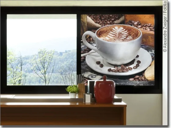 Bedruckte Glasfolie mit Kaffeetasse für Glas