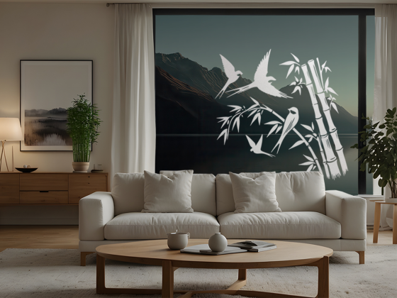 Preview: Glastattoo Bambusrohr mit Vögeln