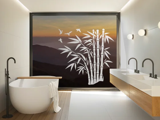 Glastattoo Bambusstrauch und Vögel