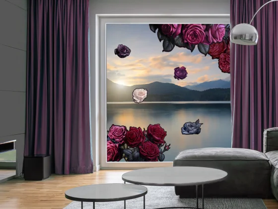 Glastattoo Blütenset Rosen auf Fenster