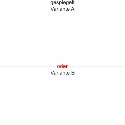 Konturgeschnittene Milchglasfolie mit Silhouette von Dresden - Ansicht Ausrichtung mit Farbauswahl und Variante