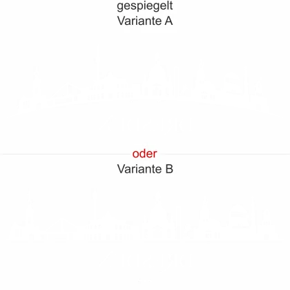 Konturgeschnittene Milchglasfolie mit Silhouette von Dresden - Ansicht Ausrichtung mit Farbauswahl und Variante