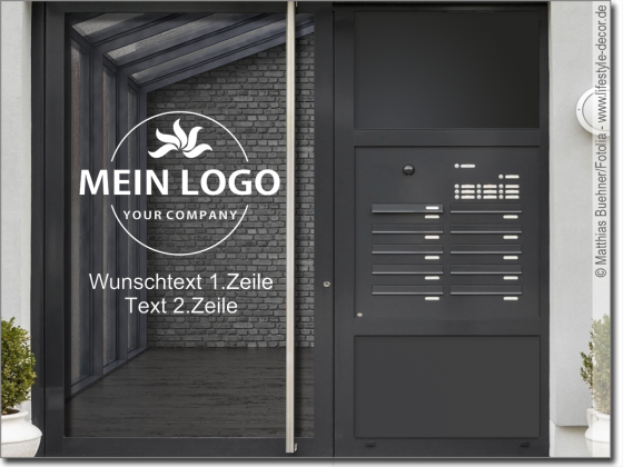 Preview: Glastattoo Eigenes Logo mit Wunschtext auf Eingangstür - Ansicht Farbauswahl