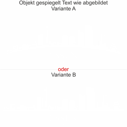 Preview: Milchglasfolie mit Essener Skyline als konturgeschnittener Aufkleber - Ansicht Ausrichtung mit Farbauswahl und Variante -