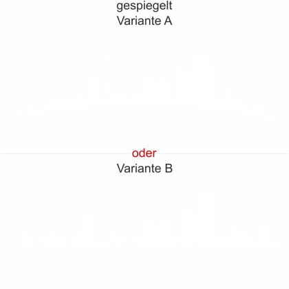 Preview: Milchglasfolie mit Essener Skyline als konturgeschnittener Aufkleber - Ansicht Ausrichtung mit Farbauswahl und Variante -