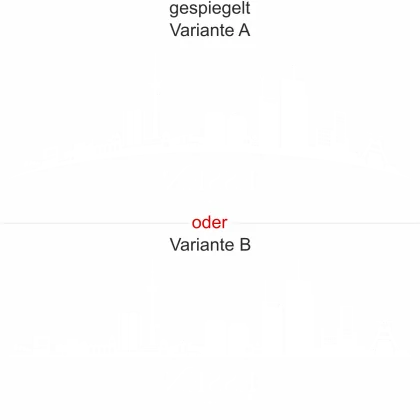 Milchglasfolie mit Essener Skyline als konturgeschnittener Aufkleber - Ansicht Ausrichtung mit Farbauswahl und Variante -