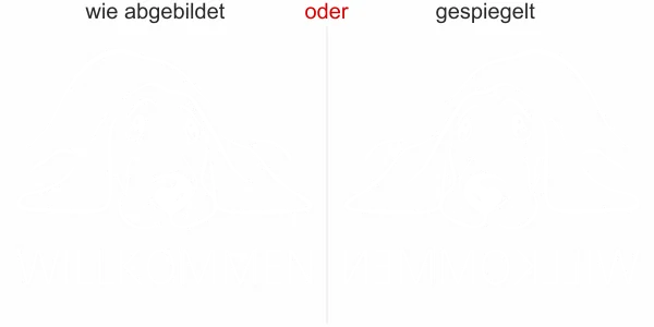 Fenstertattoo Willkommen mit Hund - Ansicht Ausrichtung mit Farbauswahl