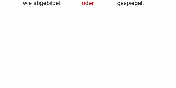 Glastattoo Putziger Hund- Ansicht Ausrichtung mit Farbauswahl