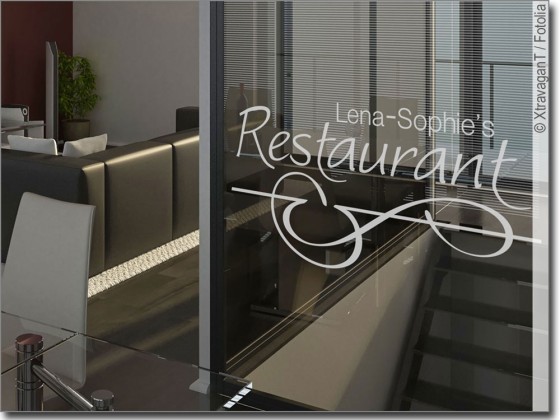 Preview: Glastattoo Restaurant mit Wunschtext