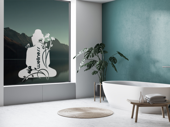 Glasdesign mit Wellness Buddha