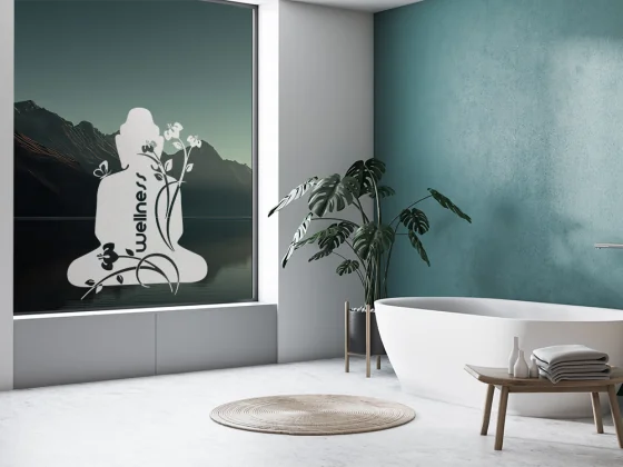 Glasdesign mit Wellness Buddha