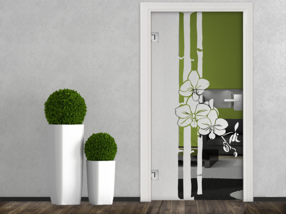 Glastür Milchglasfolie Bambus mit Orchidee