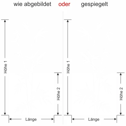 Glastür Milchglasfolie Bambuszweige - Ansicht Ausrichtung mit Farbauswahl und Anleitung zur Größenberechnung - Vorschlag 1