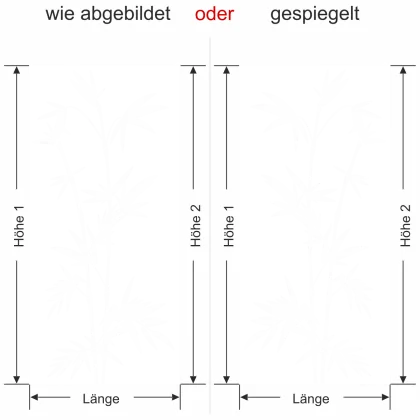 Glastür Milchglasfolie Bambuszweige - Ansicht Ausrichtung mit Farbauswahl und Anleitung zur Größenberechnung - Vorschlag 2