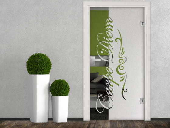 Glastür Milchglasfolie Carpe Diem Eleganz