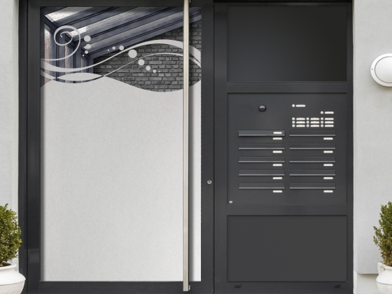 Preview: Glastür Milchglasfolie Design auf Haustür