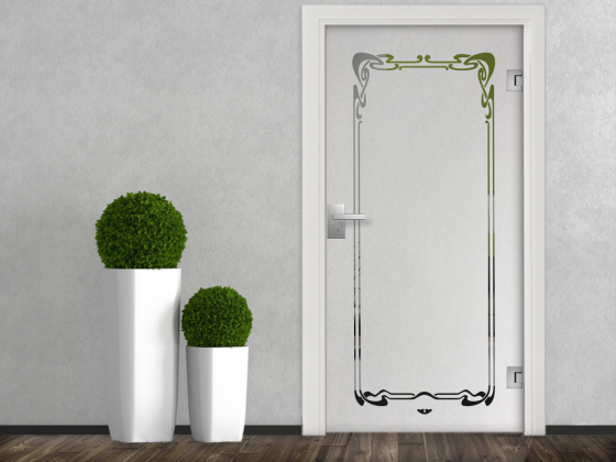 Preview: Glastür Milchglasfolie Jugendstil Rahmen