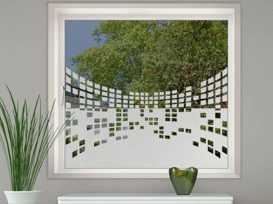 Glastür Milchglasfolie Modernes Design aus Quadraten auf Fenster